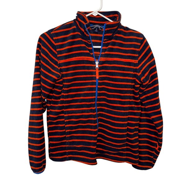 Lands End Women's Fleece Jacket M 10-12 Navy & Orange Stripe Half-Zip - Picture 1 of 7
